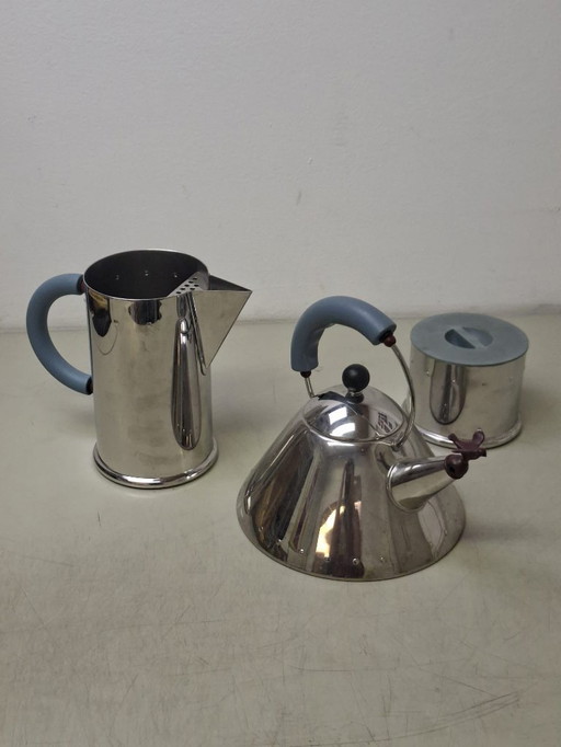 Alessi set - whistling kettle with bird, water jug and storage container