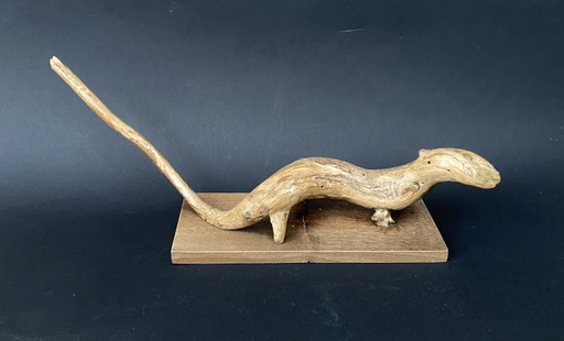Maxín Picello – Gesigneerde, uit hout gesneden hagedissculptuur, Spanje, ca. 1960 – beeldhouwkunst, Wood