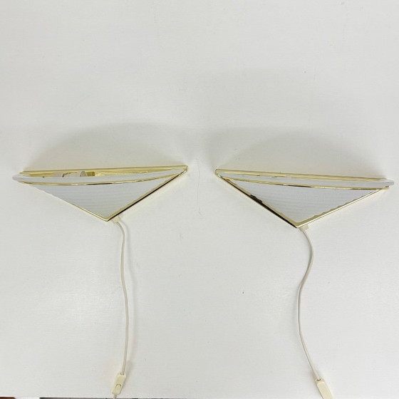 Image 1 of Set di lampade da parete vintage in vetro con supporto dorato, anni '70