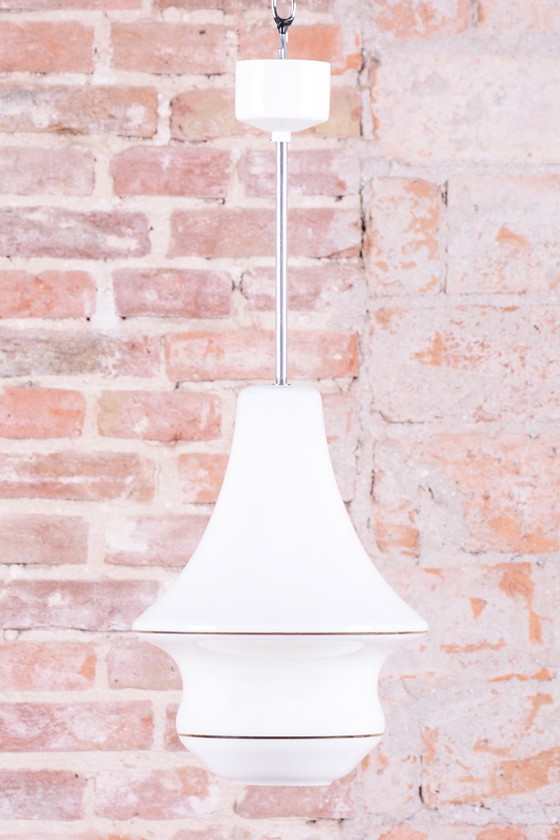 Restored Art Deco Chandelier, Opal Glass, New Electrification, Czech, 1940s – Metal (photo 6 of 6)