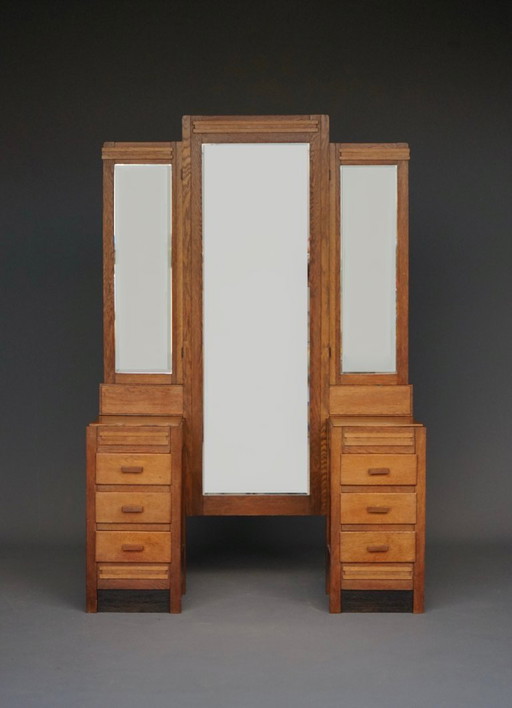 Haagse School Art Deco Dressing Table in oak. 1930s