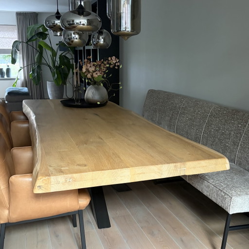Wunderschöner Tisch Und 3 Lederstühle – eetkamerset, Leather, Metal