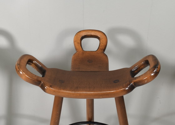 Image 1 of 4x Eiche Barhocker im Stil von Sergio Rodrigues 1970er Jahre