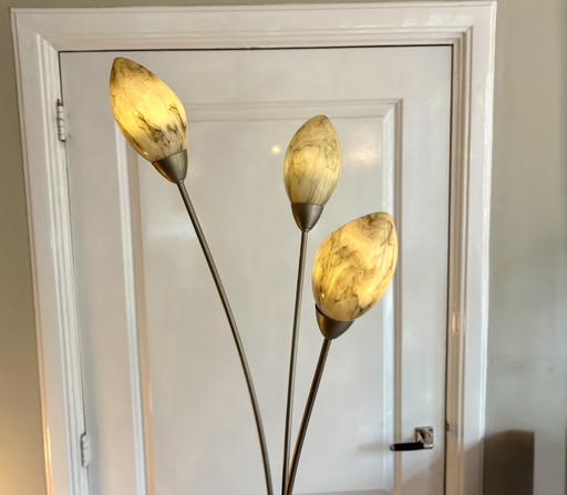 Art Deco style standing floor lamp with three glass shades