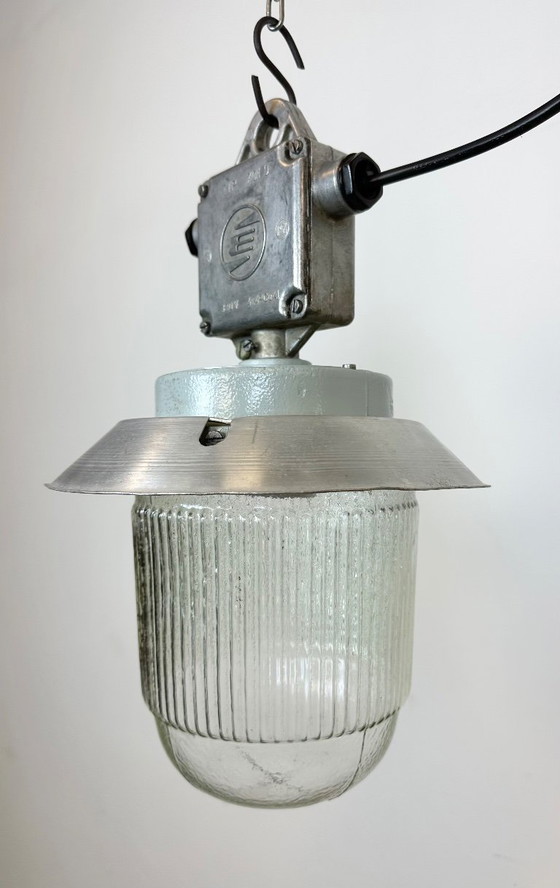 Image 1 of Industrial Aluminium Light with Glass Cover from Elektrosvit, 1970s