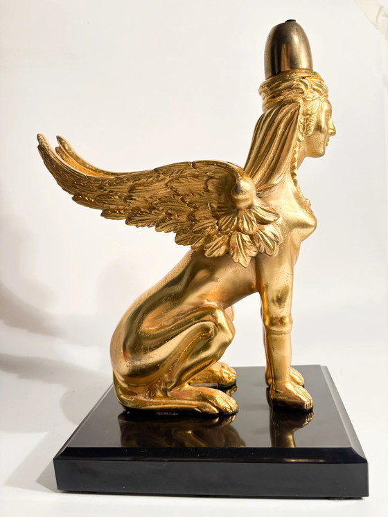 Gilt Bronze Sphinx Sculpture Resting on Marble Base, 20th Century (photo 7 of 14)