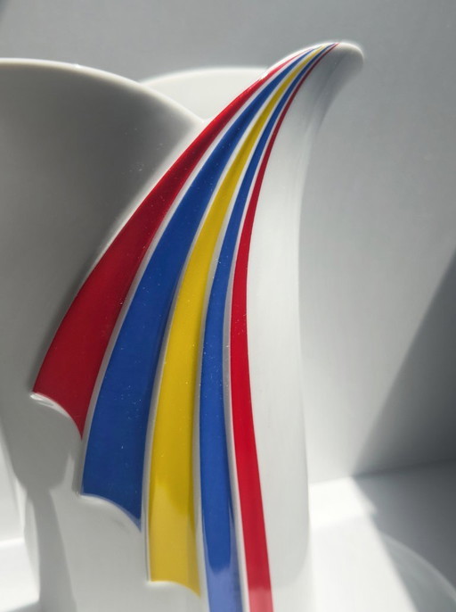 Thomas Postmodern Porcelain Vase Tulip Vase Tricolor Red Yellow Blue Circus Memphis 1980s Rosenthal