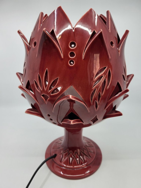 Image 1 of Artichoke Lamp in Bordeaux Ceramic, Modern Design
