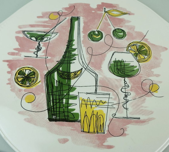 Image 1 of 1950s mid century CAKE PLATE with beautiful cocktail and bar decor grünstadt-keramik