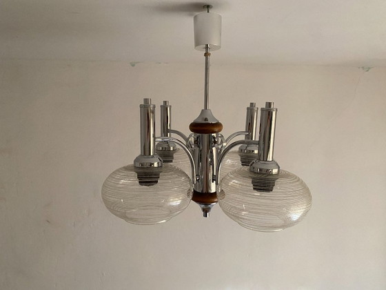 Lampadario vintage EMI Poljčane Sputnik, Jugoslavia, anni '70 – Chrome, Glass (photo 12 of 14)