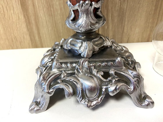 Image 1 of Ancienne Lampe à Pétrole Colonne Huile Kérosène France 1900 "HS" Art Nouveau