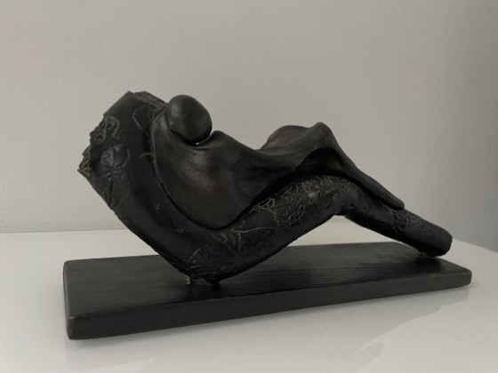 Image 1 of Expressive wooden sculpture with a reclining figure