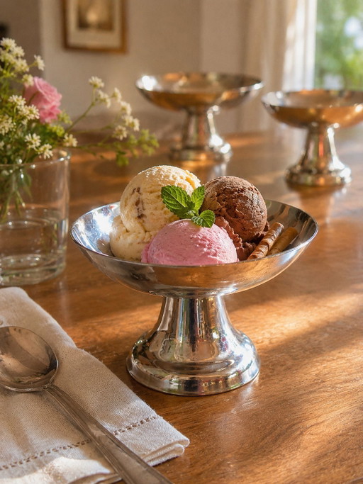 Eis-/Dessertschalen aus Edelstahl, 1970er Jahre