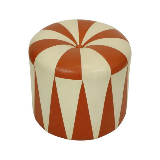 Image 1 of Round Vintage Pouf Skai Orange Cream