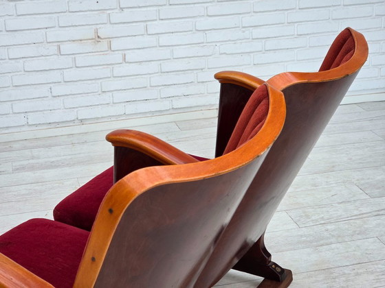 Image 1 of Fauteuils de cinéma/théâtre danois des années 1950, en velours d'ameublement, état d'origine.