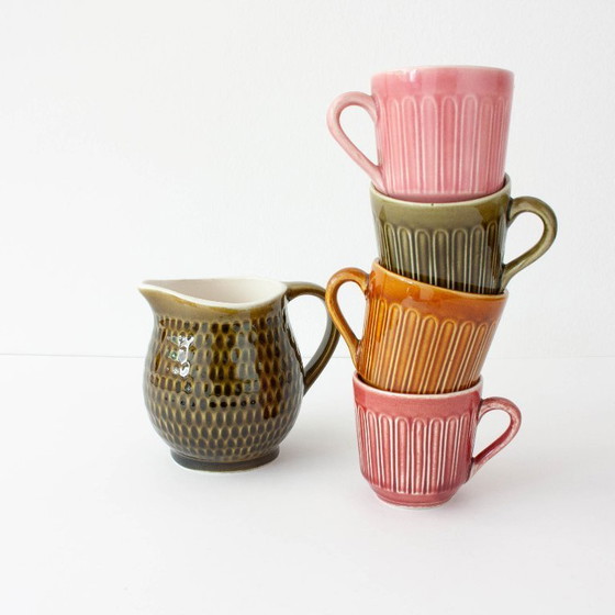 Image 1 of Set aus Keramik-Kaffeetassen und Milchkännchen von Secla, 1970er Jahre