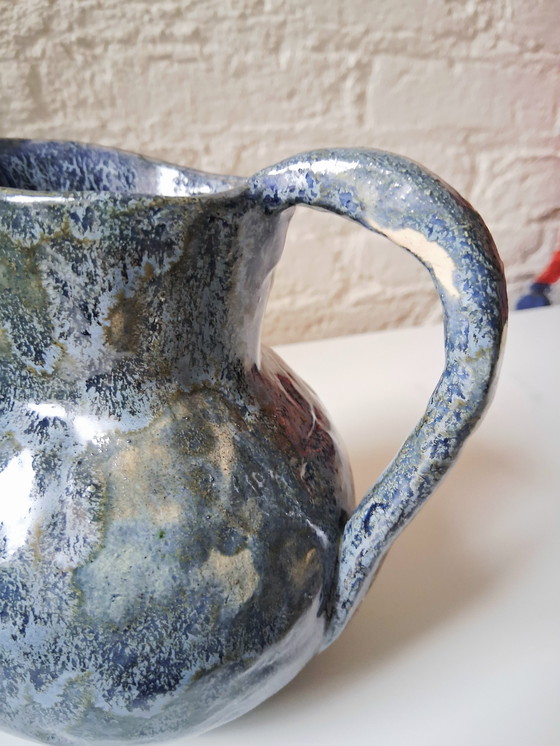 Image 1 of Brocca per il latte in ceramica nei colori blu-verde, molto adatta come vaso per fiori.