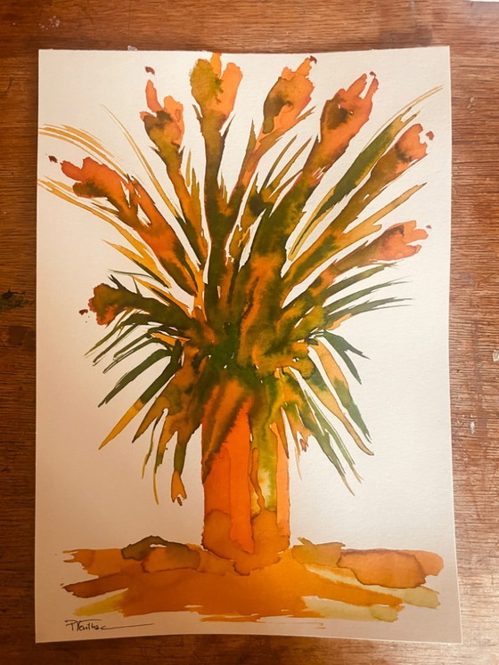 Bodegón firmado « Ramo de flores solares anaranjadas » – Arte, Paper (photo 3 of 11)