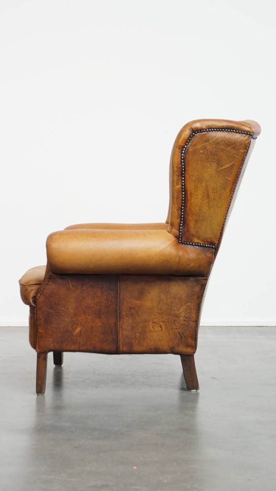 Image 1 of Vintage Oorfauteuil Gemaakt Van Schapenleer