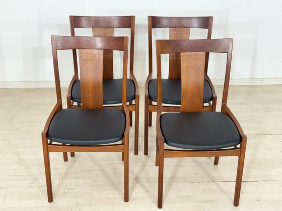 Image 1 of Ensemble de 4 chaises Albin Johansson / Chaises de salle à manger en teck / Chaises de cuisine vintage / Nouveau revêtement