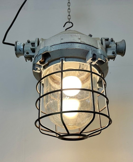 Image 1 of Industrial Bunker Ceiling Light with Iron Cage from Elektrosvit, 1970s