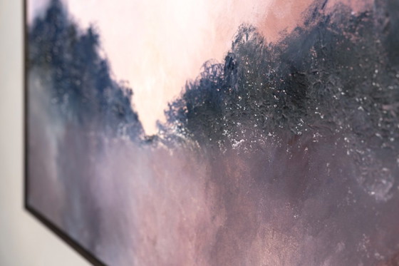 Large Original Framed Abstract Landscape Painting in Pink and Blue - A Doorway for Later (photo 12 of 19)