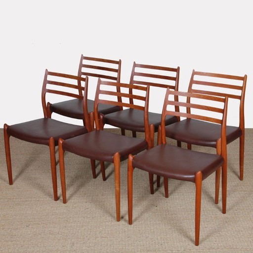 Set of 6 teak chairs by Niels Otto Moller, model 78, 1960