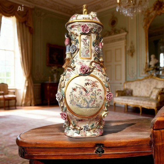 Image 1 of 🌸🐉 Vintage Canton Porcelain Covered Vase – Phoenix, Roses & Figures – 19th Century China ✨