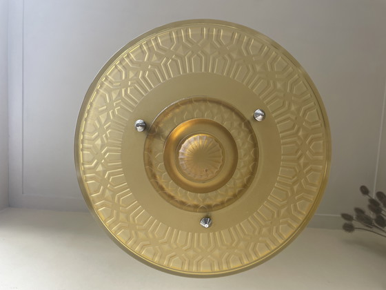 Image 1 of Lamp Schaallamp Art Deco Jaren 30 Amber Geel Verchroomd Frans