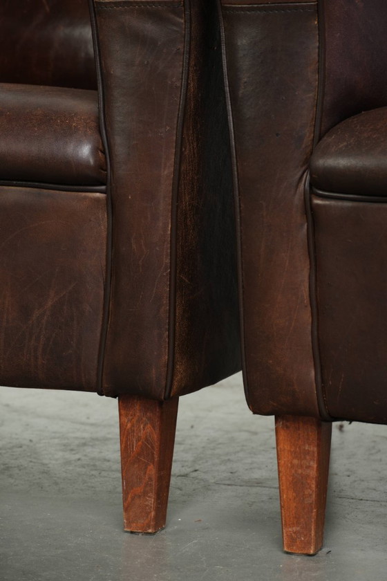 2x Poltrona Vintage Robusta in Pelle di Pecora in un Bel Colore Scuro con un Bel Design Inglese – Poltrone (photo 13 of 13)