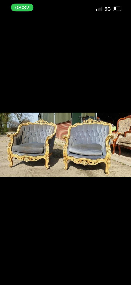 Image 1 of 2 fauteuils baroques Louie Seize blancs antiques