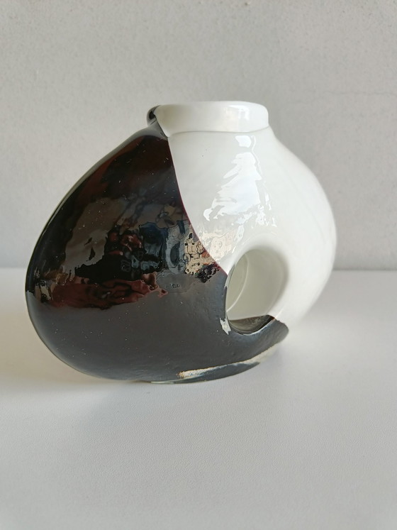 Image 1 of Sculptural Murano Style Glass Vase Black & White, Attributed to Seguso, Italy 1970s–80s