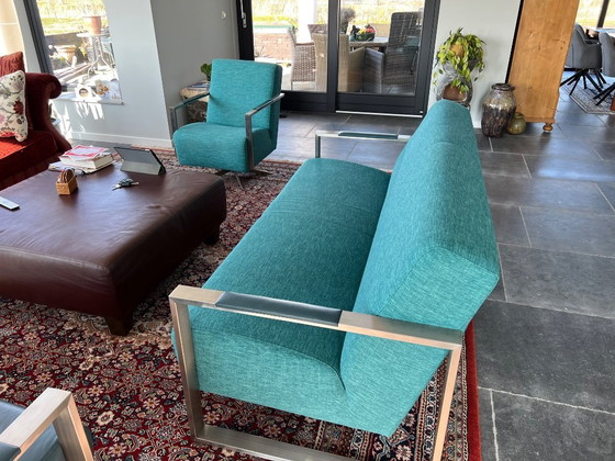 Image 1 of Divano Montel con poltrona - Pelle e tessuto - Colore petrolio