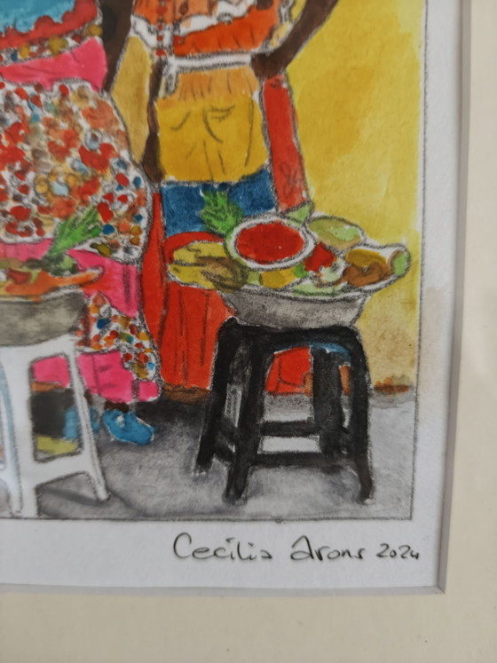 Acquerello "Streetfood, Port Louis Mauritius", Dipinti e disegni, Carta, Multicolore (foto 8 di 9)