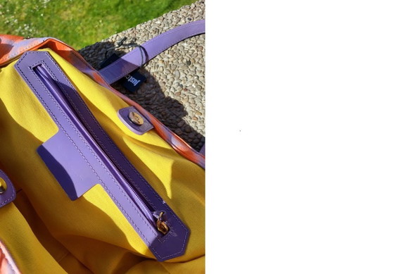 Image 1 of Cavalli Oranje Paarse Strass Handgemaakte Tote Bag
