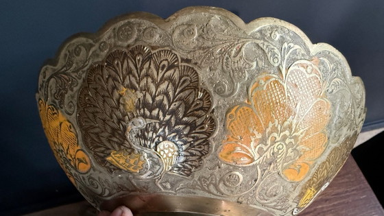 Splendida ciotola vintage in ottone con motivo pavone – Ciotole, Metal, Brass (photo 5 of 8)