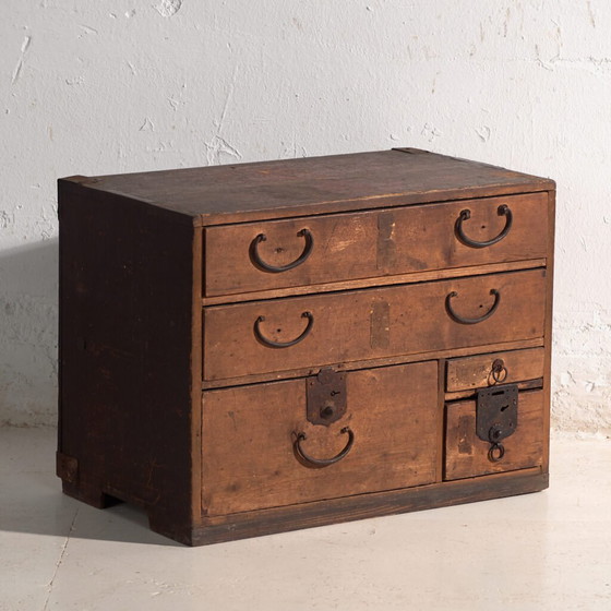 Antique Japanese tansu chest, Japan, circa 1910, Chest of drawers, Iron, Wood, Brown, Vintage (photo 4 of 40)