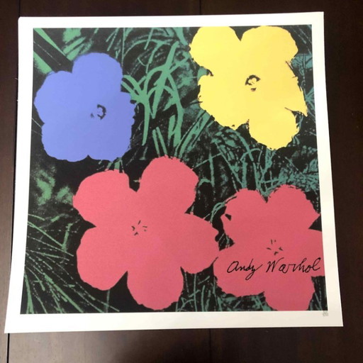 Lithografie "Poppy Flowers" uit de jaren 1990, geïnspireerd op Andy Warhol. – lithos zeefdrukken, Paper