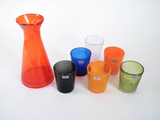 Image 1 of Set colorato di bicchieri e caraffa, Scherzer Bavaria, anni '80, prodotto in Germania