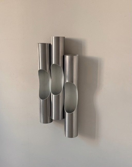 Set aus 3 Vintage Fuga Wandleuchten von Raak, Gebürstetes Aluminium, Niederlande 1970