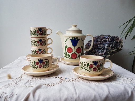 Vintage aardewerk 5 persoons koffie servies