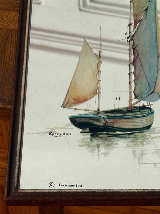 Image 1 of Coppia di specchi vintage con decorazione a forma di barca a vela, atmosfera marina, anni '70/'80