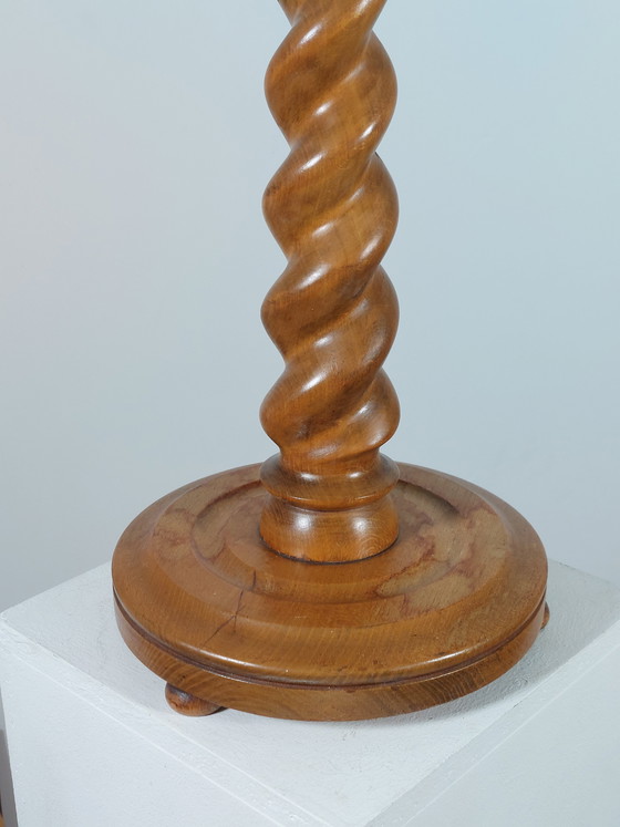 Image 1 of Colonne à fleurs vintage en bois tourné, support à fleurs, pilier