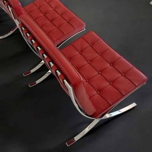2x Mies van der Rohe Barcelona Chair Knoll Red Leather