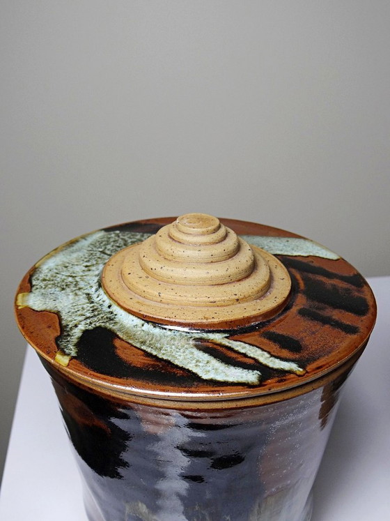 Image 1 of Pair of vintage 80s-90s Japanese-style stoneware pots from Studio Poterie, handcrafted and signed