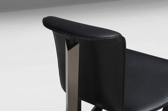 Fauteuils en cuir et chrome à trois pieds, Italie, années 1970 – Chaises de salle à manger, Leather, Vintage (photo 9 of 9)