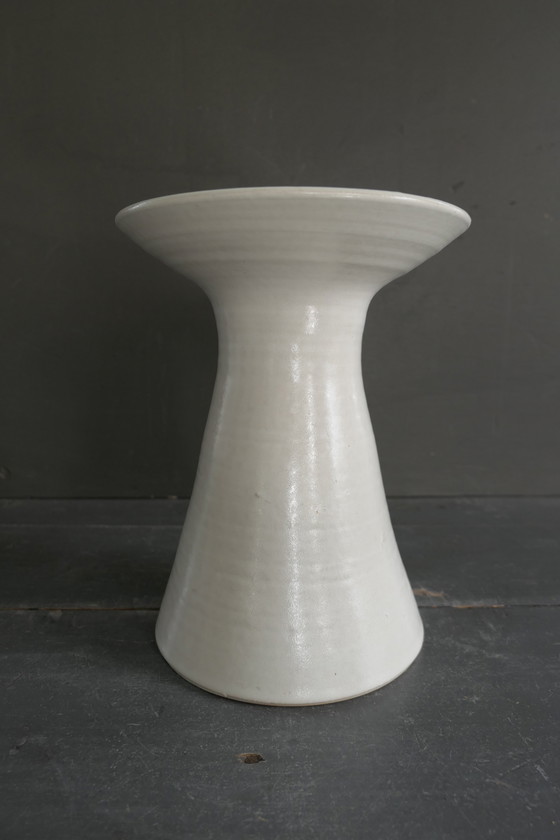 Image 1 of Vintage Aardewerk Zware Vaas Wit Hydromiek