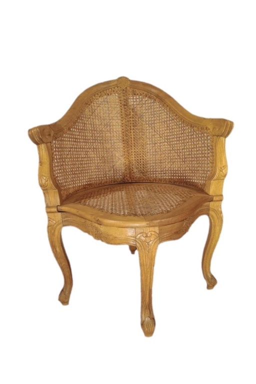 Cane office chair with central leg (also called a "couillard" chair), 89x68cm – fauteuils, Rattan, Wood