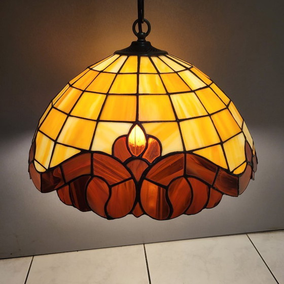 Image 1 of Kleurrijke vintage Tiffany hanglamp, Honsel Leuchten