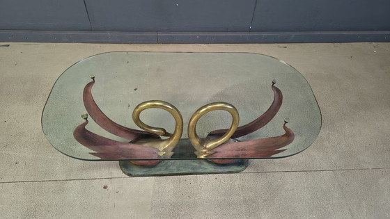 Image 1 of Vintage brass swan coffee table, 1980s 